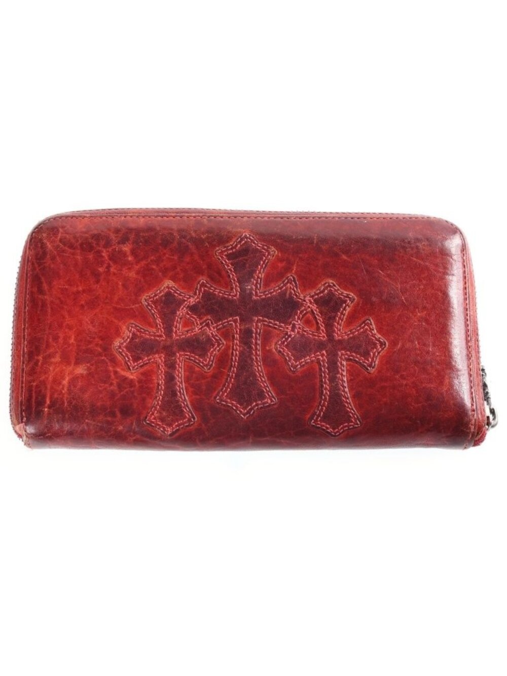 Chrome Hearts Rec Zip Cross Patch Zip Around Wallet Red